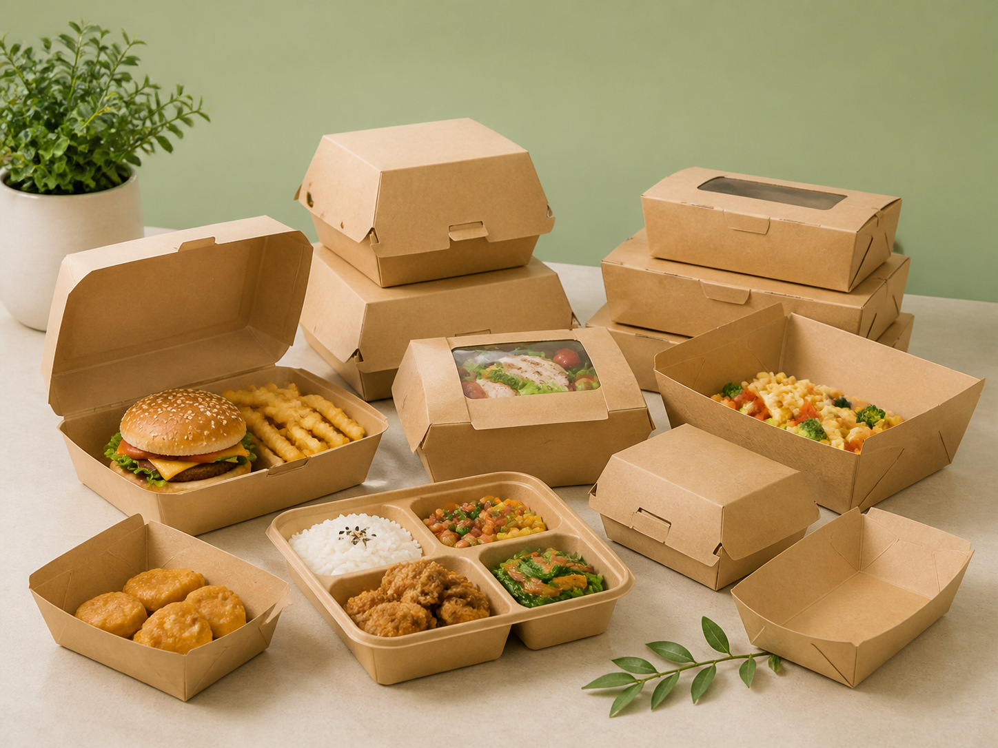 Takeaway food containers and paperboard food boxes